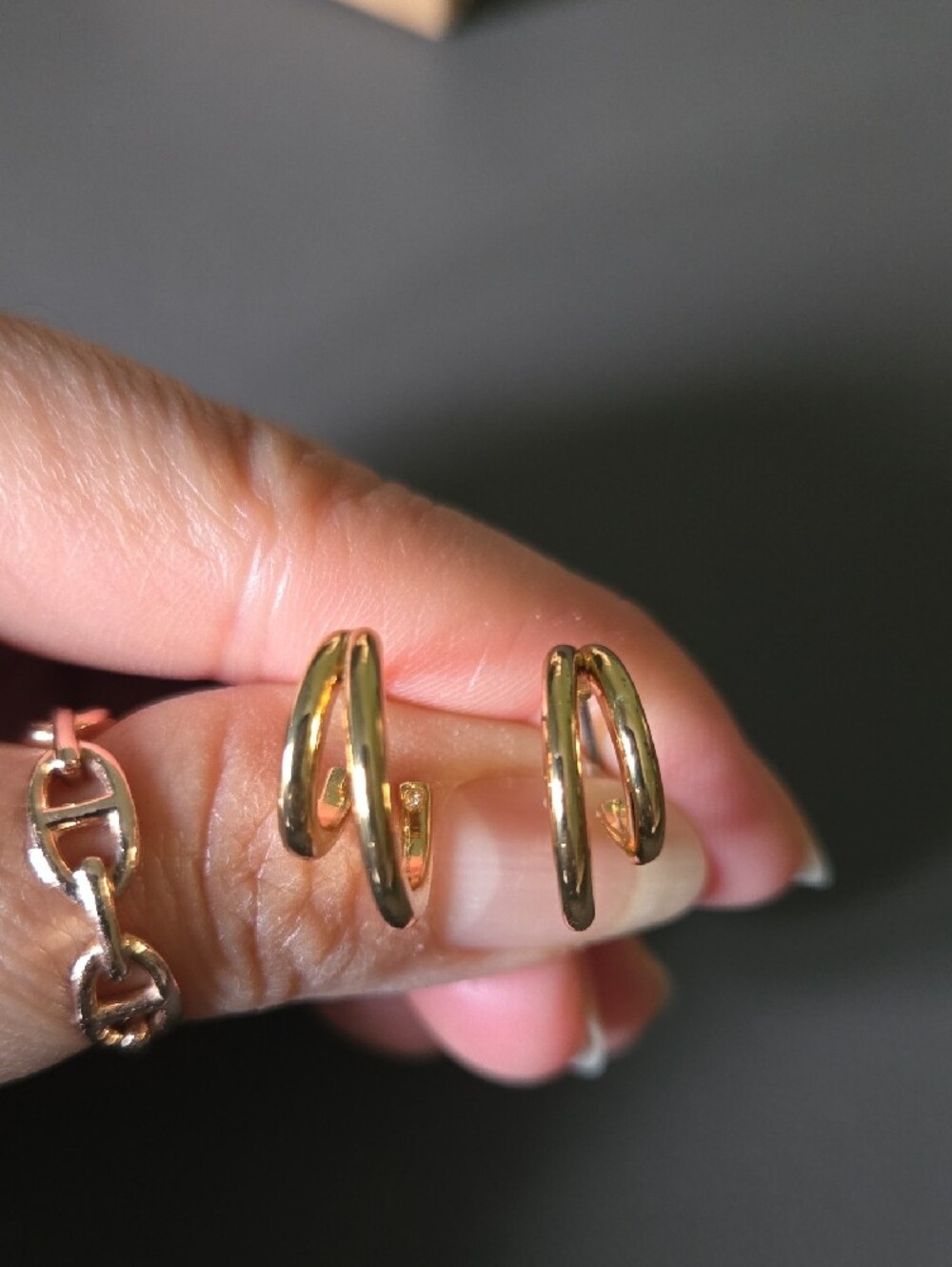 Gold-Tone Twisted Ring and Button Earring Set